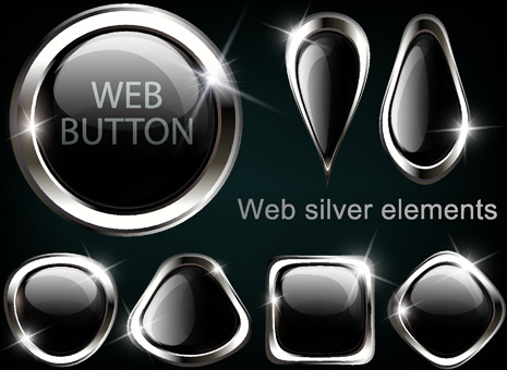 black glass textured web button vector
