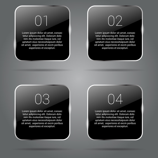 black glossy banners infographics
