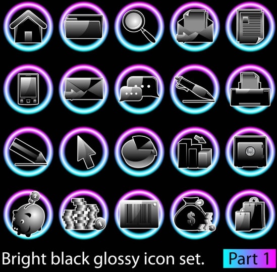 black glossy icon set 02 vector