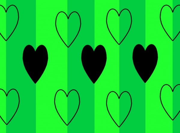 black hearts on green background