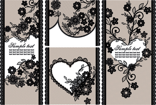 black lace floral banner vector