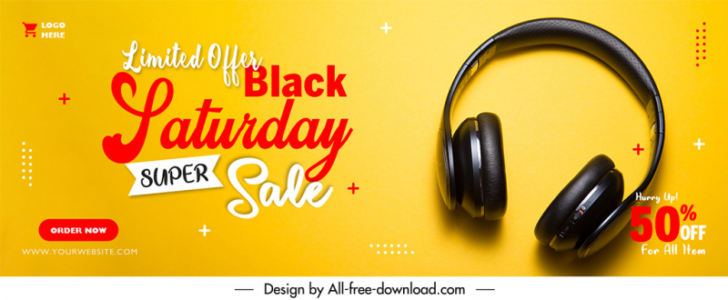 black saturday super sale banner template modern elegant realistic headphone sketch