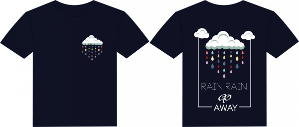 black tshirt template weather style rain cloud icons