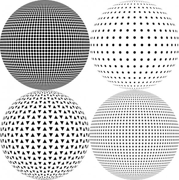 black white sphere sets with optical illusion style