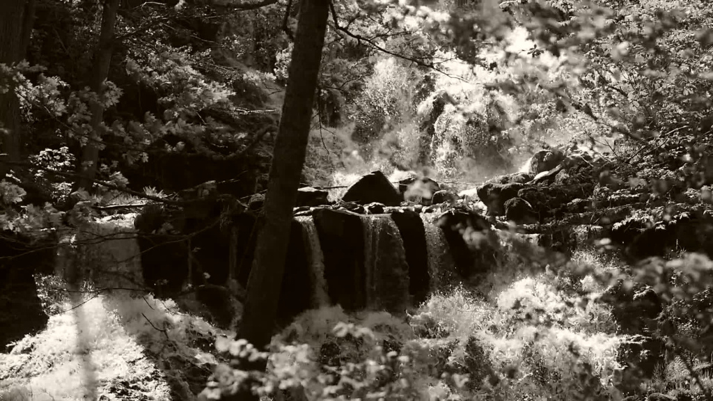black white video of fierce waterfall flow