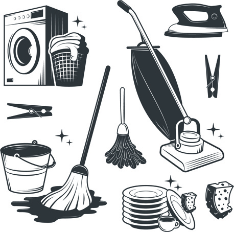 black with white cleaning tools vector