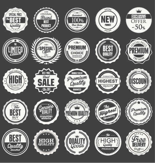 black with white premium quality labels vector