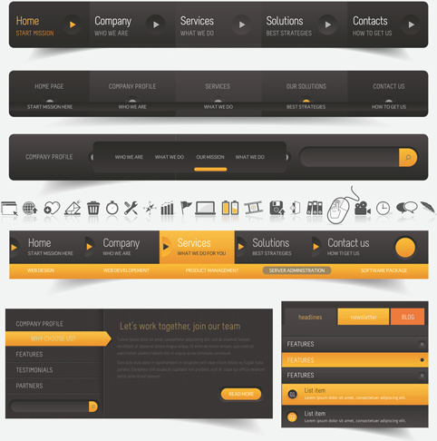 black with yellow website navigation vector design