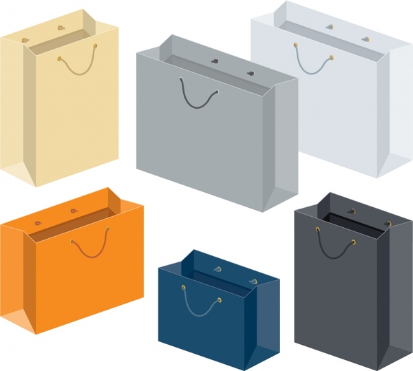 shopping bags icons colored modern 3d design