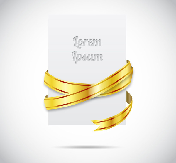 blank card with golden ribbon and lorem ipsum