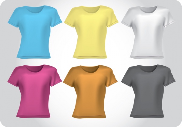 female tshirt template shiny modern colored 3d sketch