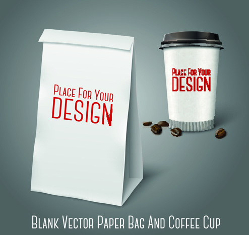 blank paper bag and coffee cup vector