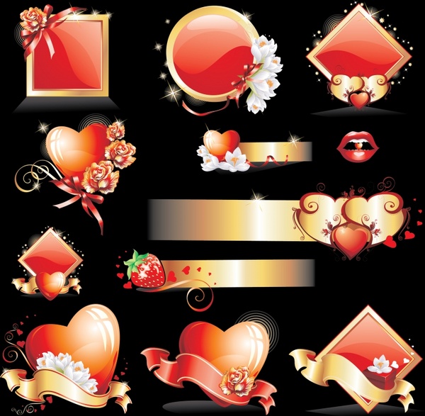 valentines design elements sparkling shiny red symbols decor