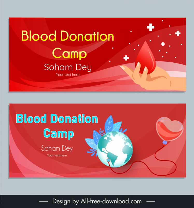 blood donation camp banner template elegant red decor cross globe leaf sketch