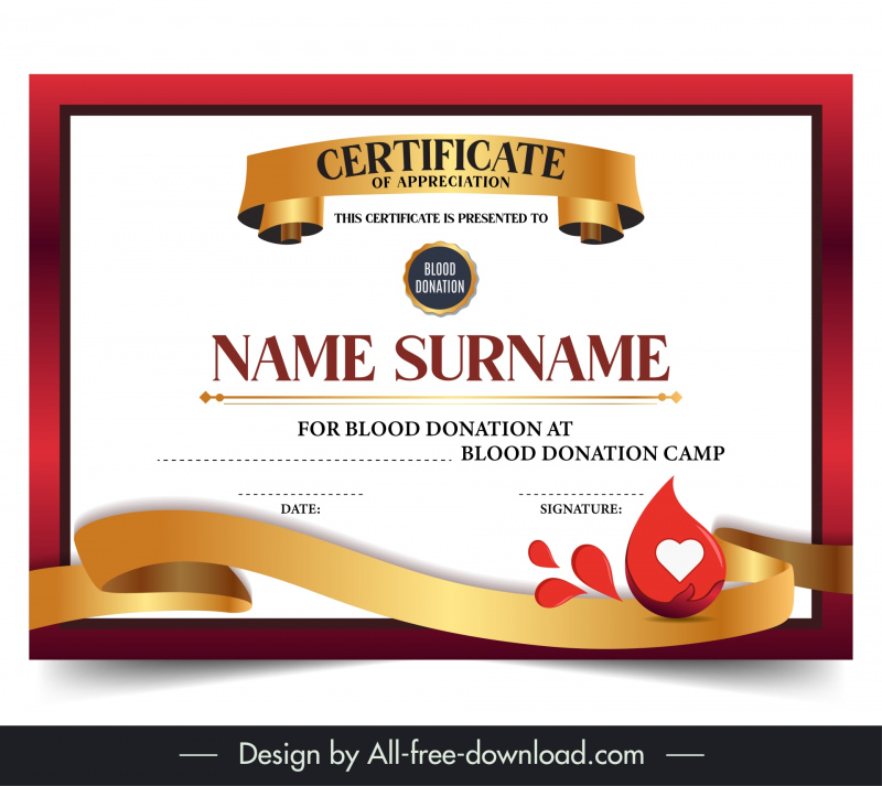 blood donation certificate  template luxury 3d
