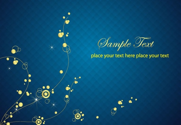 Blue Background with Abstract Golden Floral Vector Graphic