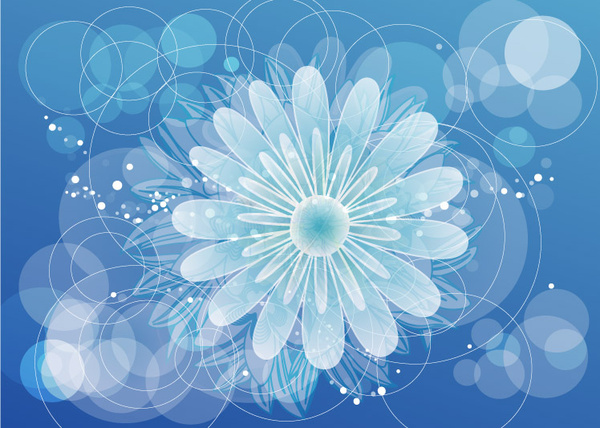 blue background with circles and flowers