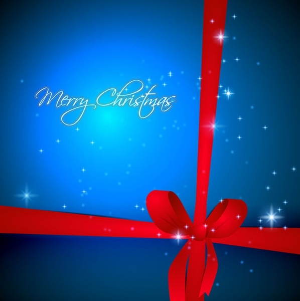 blue christmas background with red ribbon vector illustration