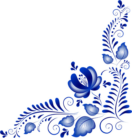 blue flower ornaments corner vector