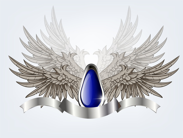 blue glossy shield with wing and ribbon