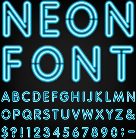 blue neon number with alphabet vectors