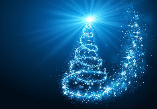 blue rays christmas tree vector background