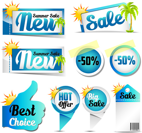 blue summer sale labels design vector