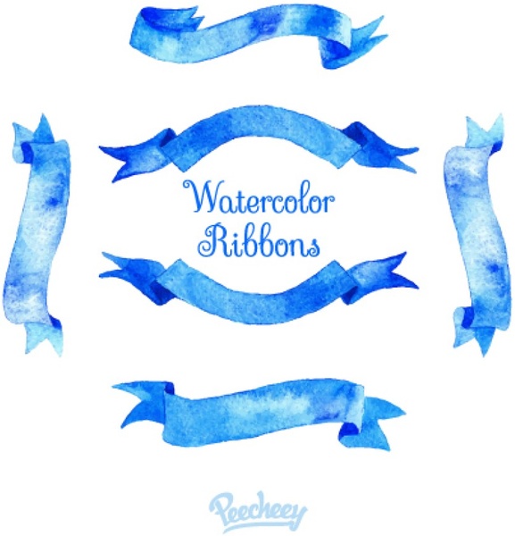 blue watercolor ribbons