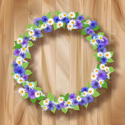blue with white flower garland vector