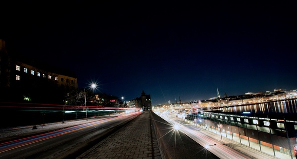 blur bridge car city dark downtown exposure fisheye