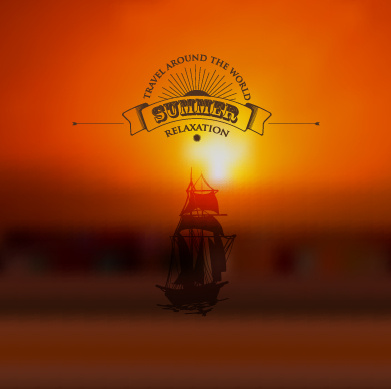 blurred sunset background with sailboat vector
