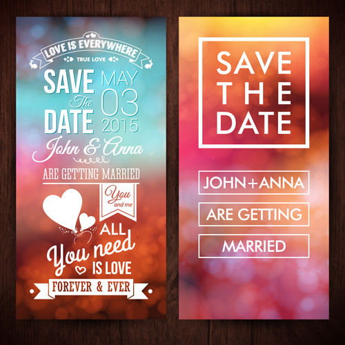 blurred wedding invitation cards vector elements