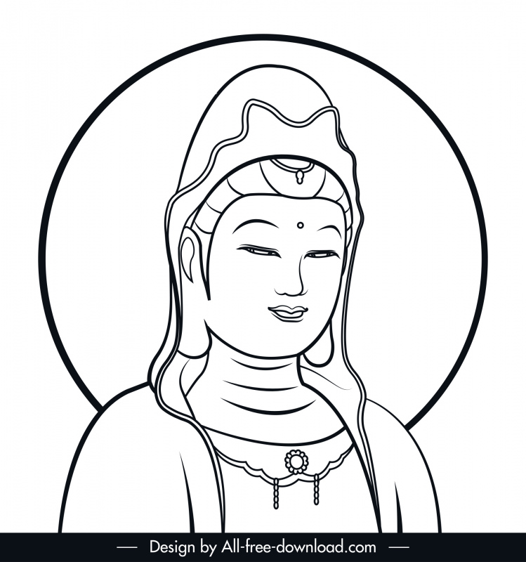 bodhisattva guan yin icon black white handdrawn sketch