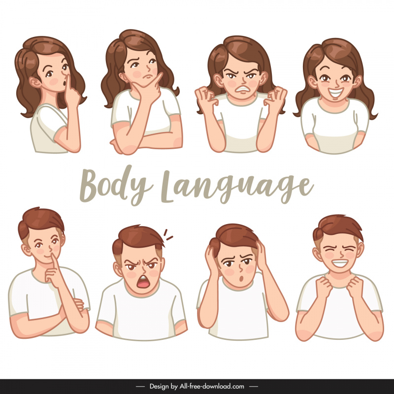 Body language design elements dynamic cartoon emotion sketch Vectors  graphic art designs in editable .ai .eps .svg .cdr format free and easy  download unlimit id:6926034