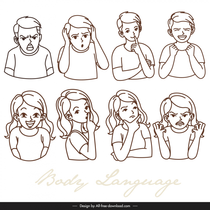 Body language design elements flat handdrawn cartoon sketch Vectors graphic  art designs in editable .ai .eps .svg .cdr format free and easy download  unlimit id:6926035