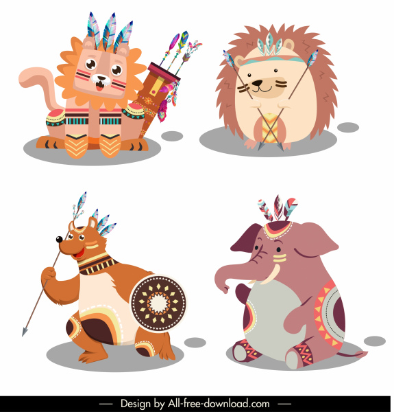 boho animal icons stylized cartoon characters