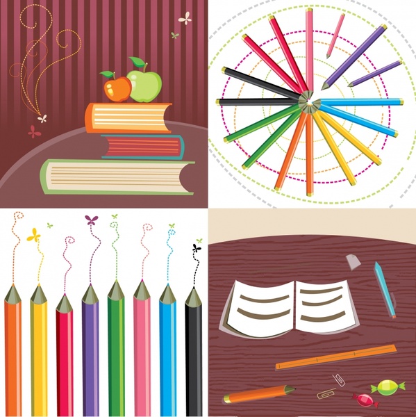 education background templates books pencils icons decor