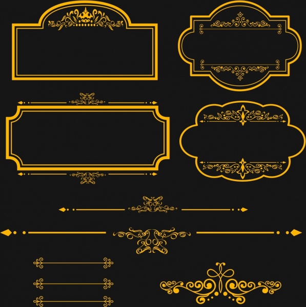 Download Border design elements yellow classical style Free vector ...