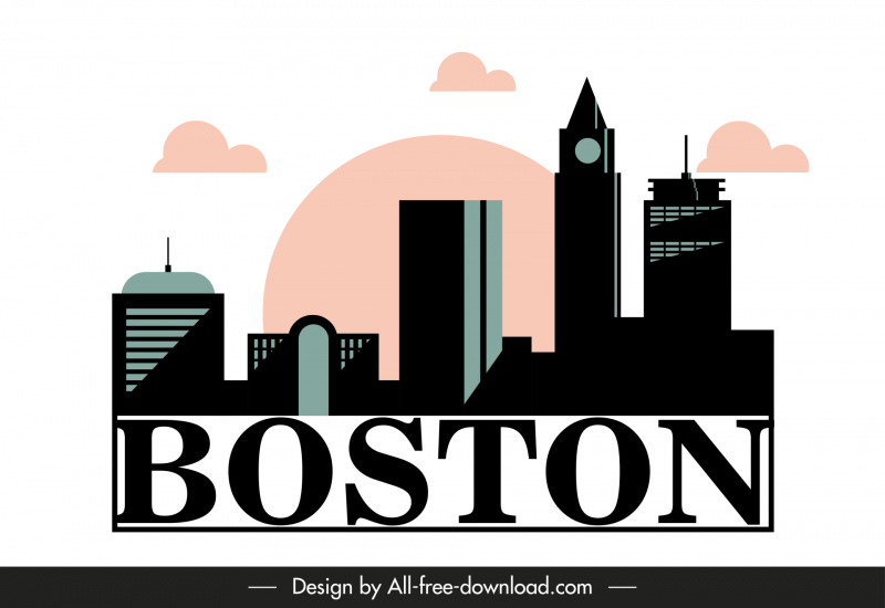 boston skyline backdrop template silhouette flat vector sketch