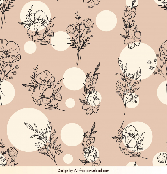 botany pattern template classical handdrawn design