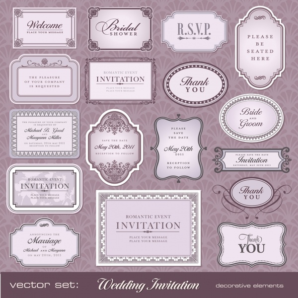 Wedding label templates elegant classic shapes Vectors graphic art