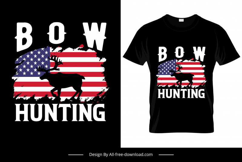 bow hunting tshirt template dark silhouette reindeer usa flag decor