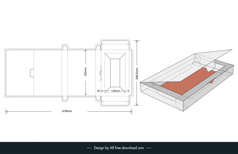 box packaging design elements flat papercut 3d sample outline 