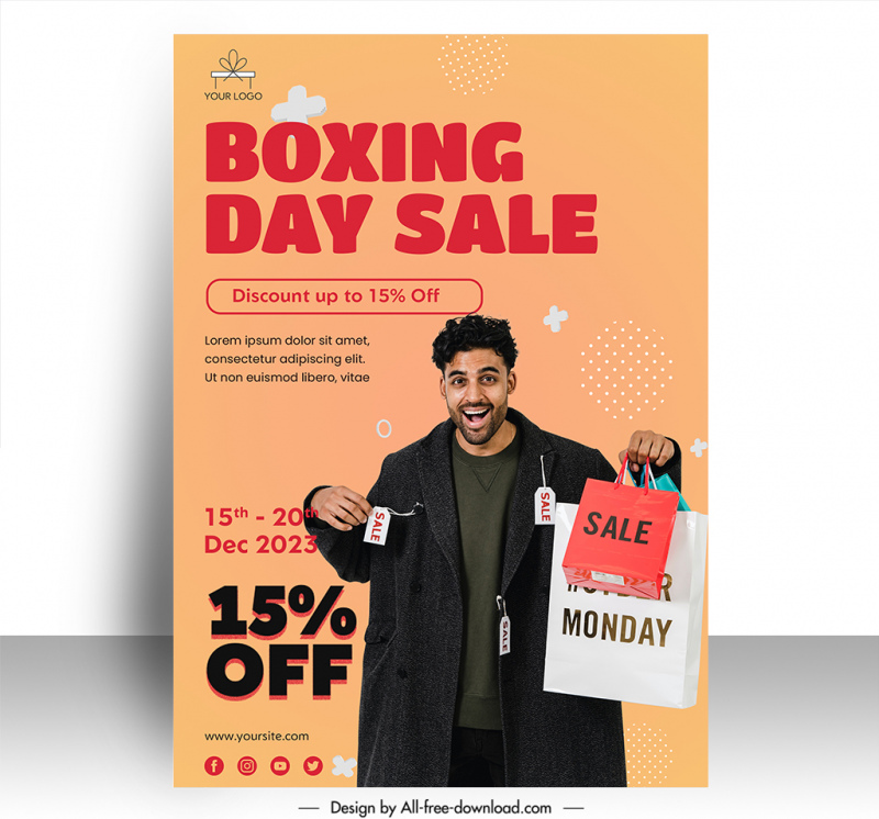 boxing day discount sale poster template happy man design 