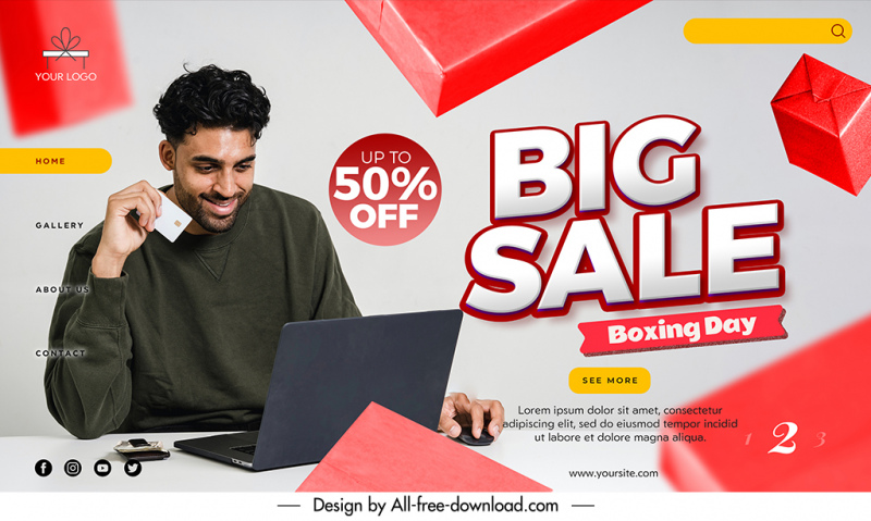 boxing day sale landing page template dynamic cubes working man