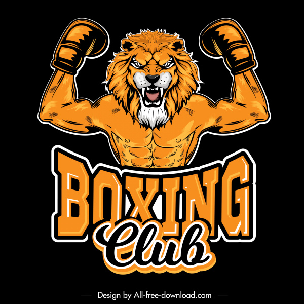 boxing logo template lion muscle man sketch