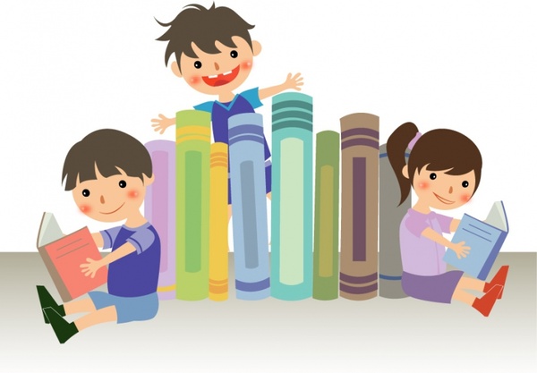Boy and girl reading the books