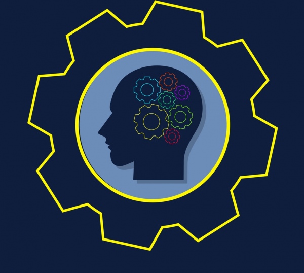 brainstorming concept outline colorful gears human head design