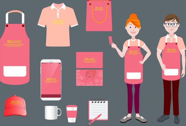 branding identity sets pink design various icons