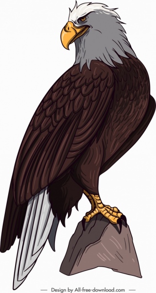 brave eagle icon perching gesture cartoon sketch